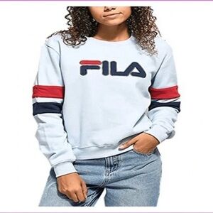 ❄️ FILA | Women's Michele Crewneck L/S Fila logo Ribbed Sweatshirt M/Light Blue